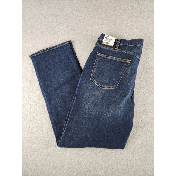 NWT Old Navy Straight Leg Denim Jeans Mens Size 38x32 Dark Blue - Built In Flex - Picture 2 of 10